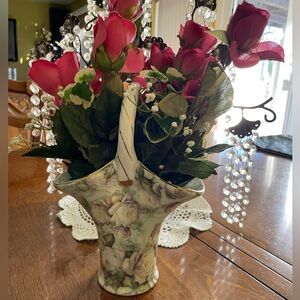 Vase Formalities Baum Bros Porcelain Roses
Chintz Hoop Handle Vintage.